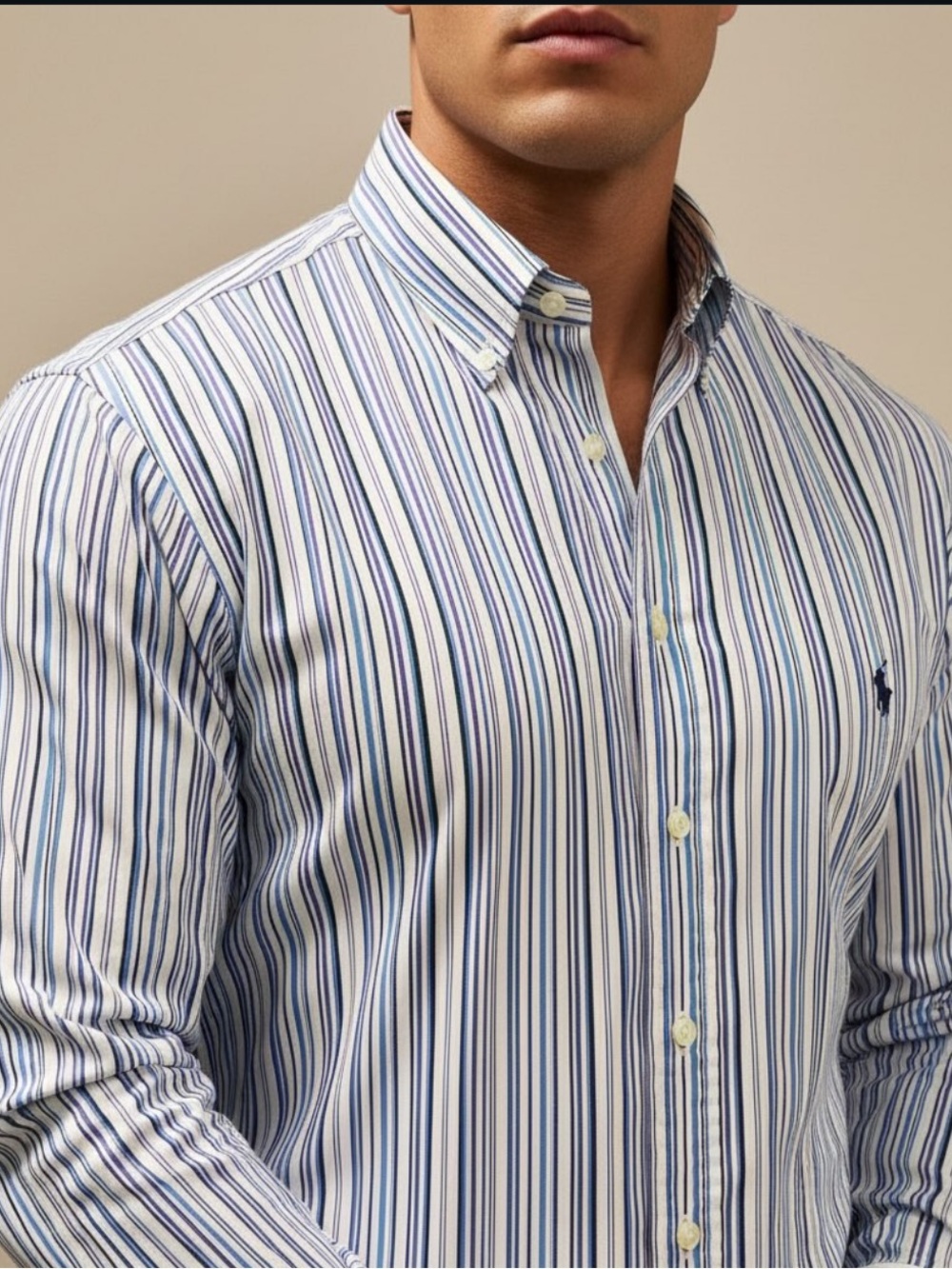 Ralph Lauren Men’s White Shirt with Blue & Navy Multi-Stripe size 16.5
